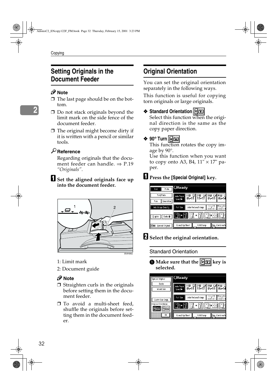 Setting originals in the document feeder, Original orientation | Savin 4502/4502p User Manual | Page 45 / 89