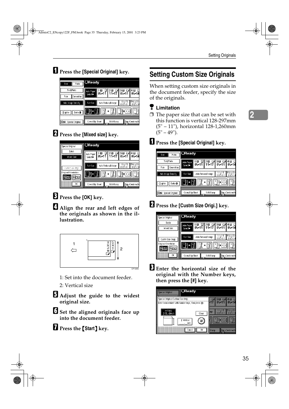 Setting custom size originals | Savin 4502/4502p User Manual | Page 48 / 89