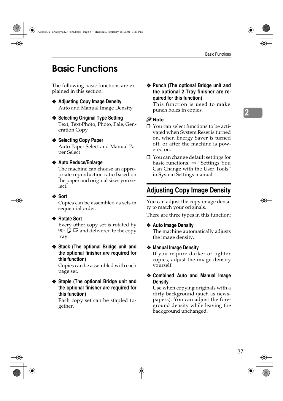 2basic functions, Adjusting copy image density | Savin 4502/4502p User Manual | Page 50 / 89