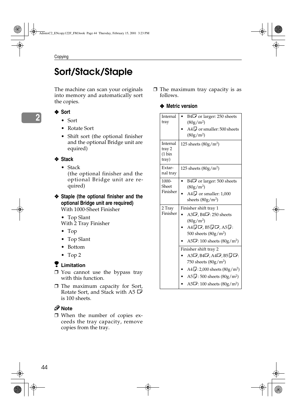 2sort/stack/staple | Savin 4502/4502p User Manual | Page 57 / 89
