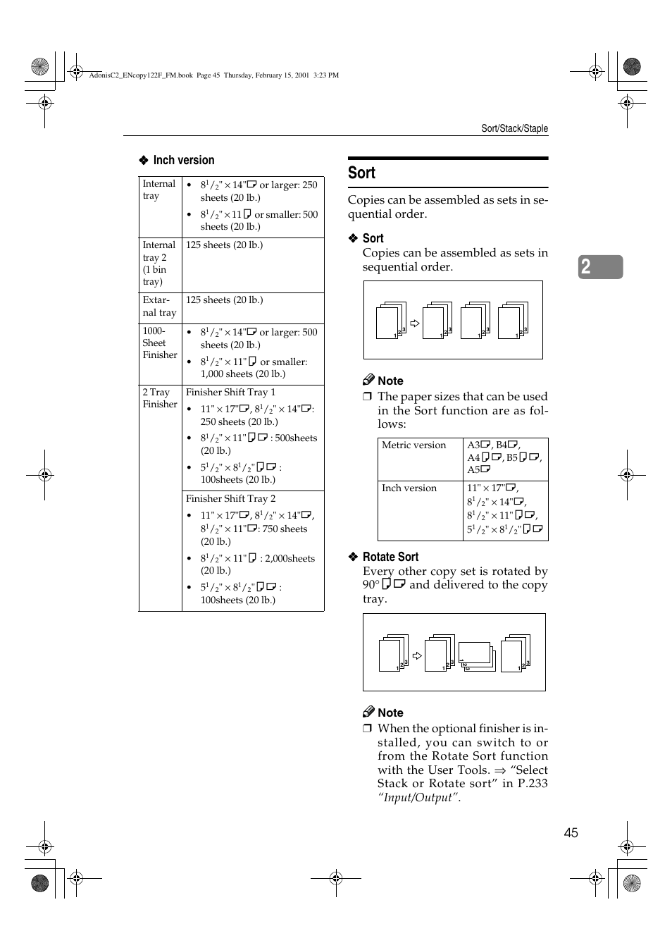 Sort, Inch version | Savin 4502/4502p User Manual | Page 58 / 89
