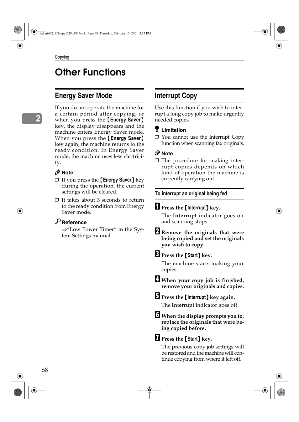 2other functions, Energy saver mode, Interrupt copy | Savin 4502/4502p User Manual | Page 81 / 89