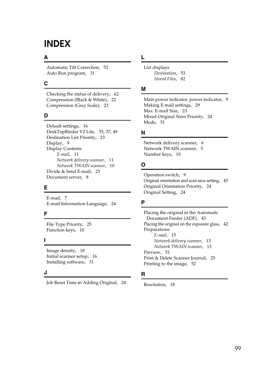 Index | Savin 1075 User Manual | Page 103 / 106