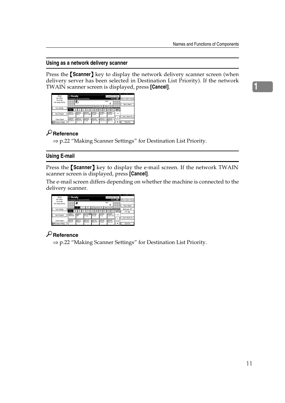 Using as a network delivery scanner, Using e-mail | Savin 1075 User Manual | Page 15 / 106