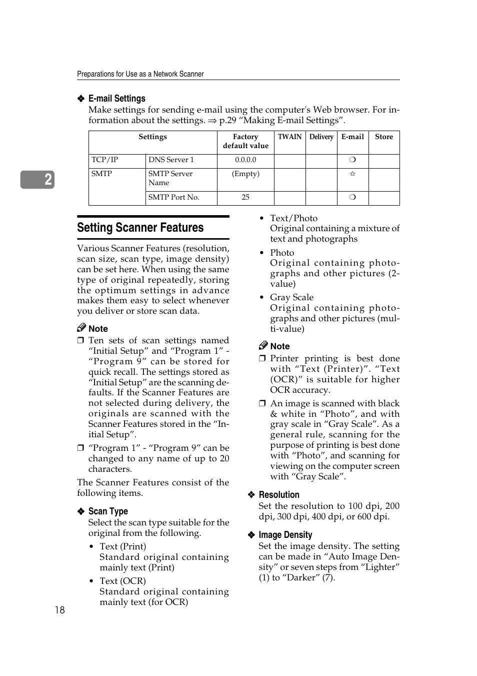 Setting scanner features, P.18 | Savin 1075 User Manual | Page 22 / 106