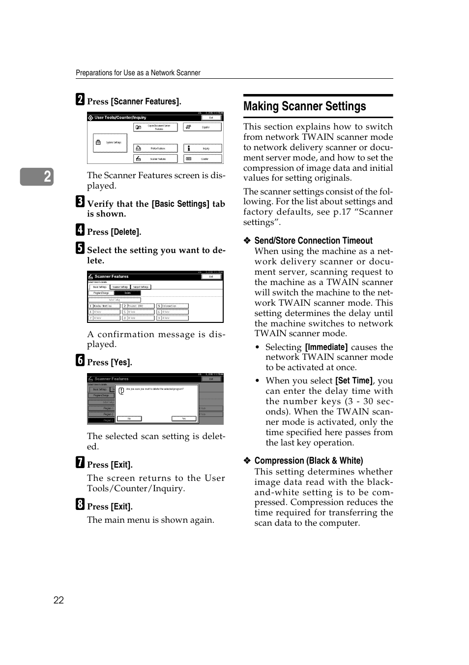 Making scanner settings, P.22 | Savin 1075 User Manual | Page 26 / 106