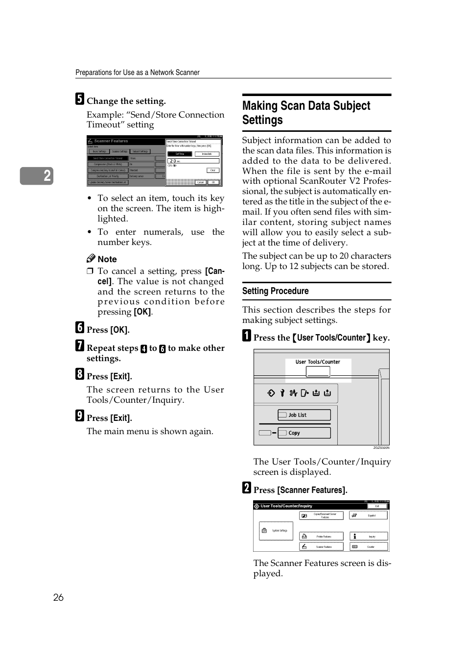 Making scan data subject settings, Setting procedure, P.26 | Savin 1075 User Manual | Page 30 / 106