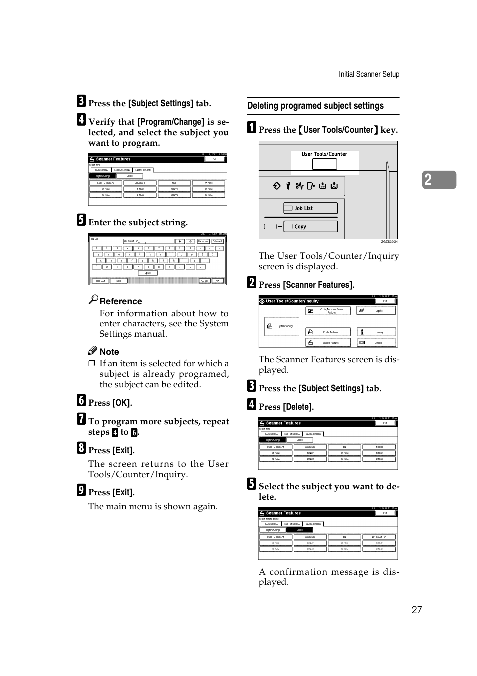 Deleting programed subject settings | Savin 1075 User Manual | Page 31 / 106