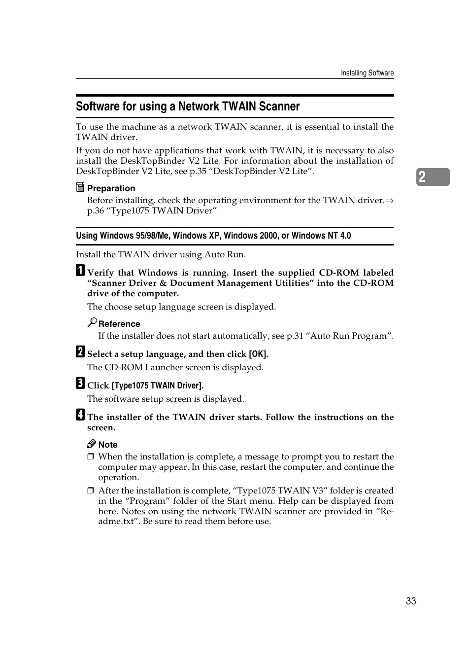 Software for using a network twain scanner | Savin 1075 User Manual | Page 37 / 106