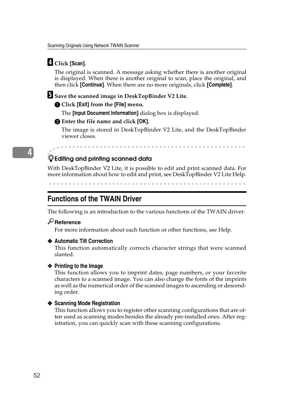 Functions of the twain driver | Savin 1075 User Manual | Page 56 / 106