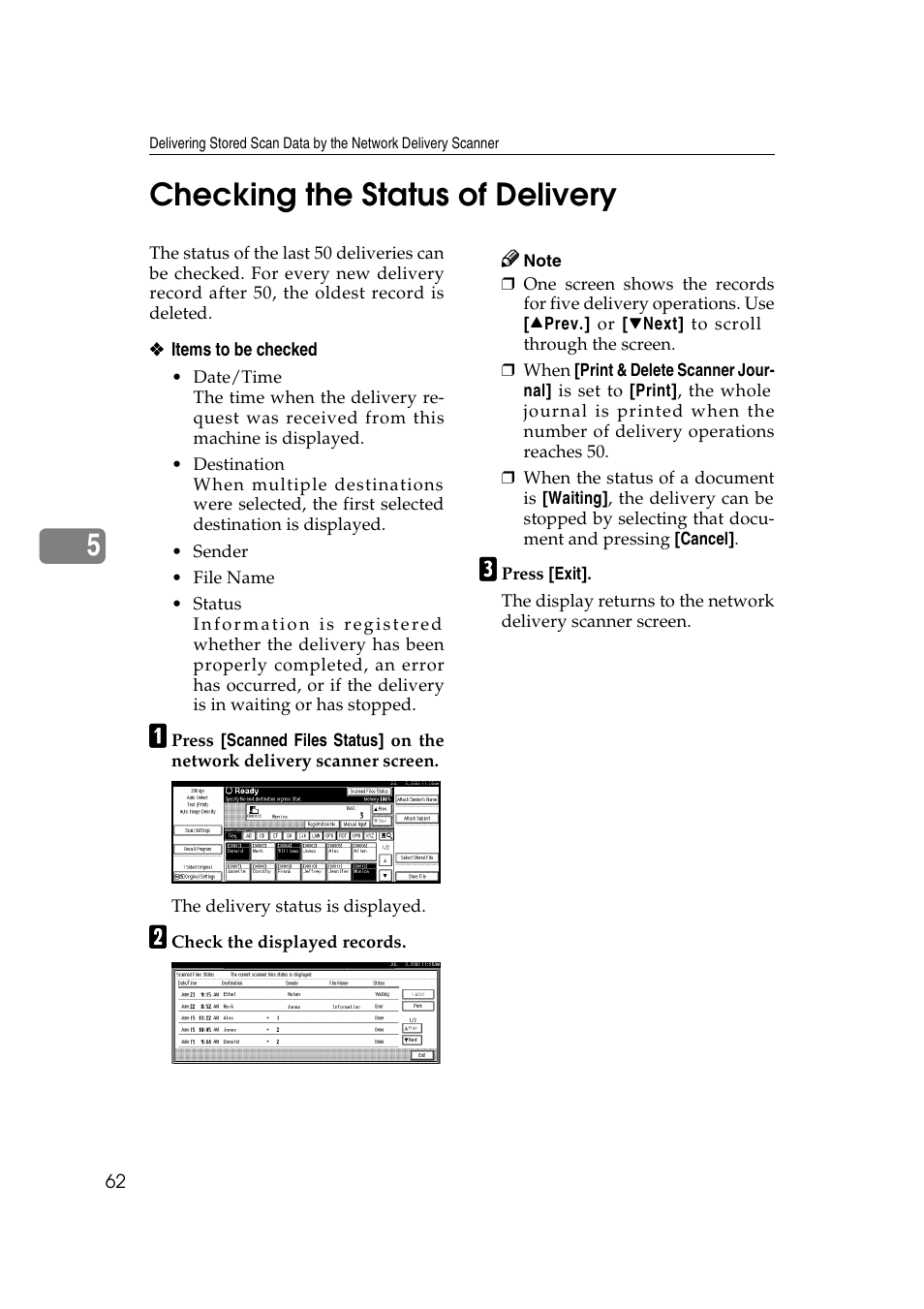 Checking the status of delivery, 5checking the status of delivery | Savin 1075 User Manual | Page 66 / 106