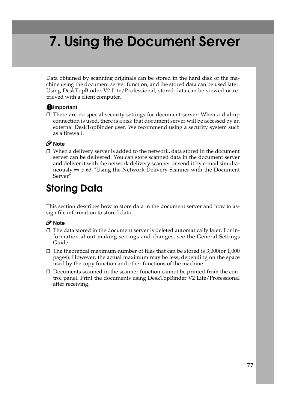  using the document server, Storing data, Using the document server | Savin 1075 User Manual | Page 81 / 106