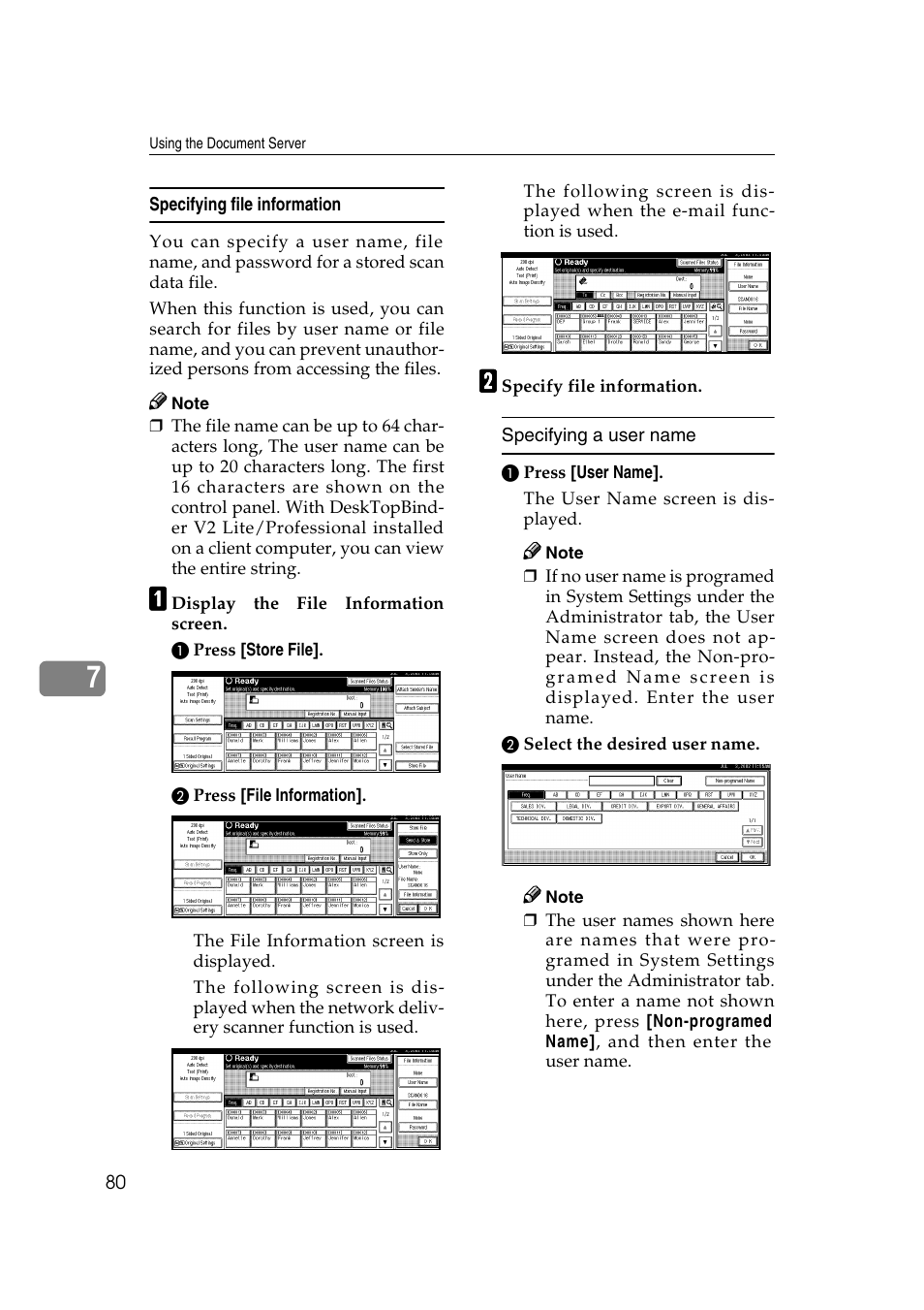 Specifying file information, Ee p.80 “specifying file infor- mation | Savin 1075 User Manual | Page 84 / 106