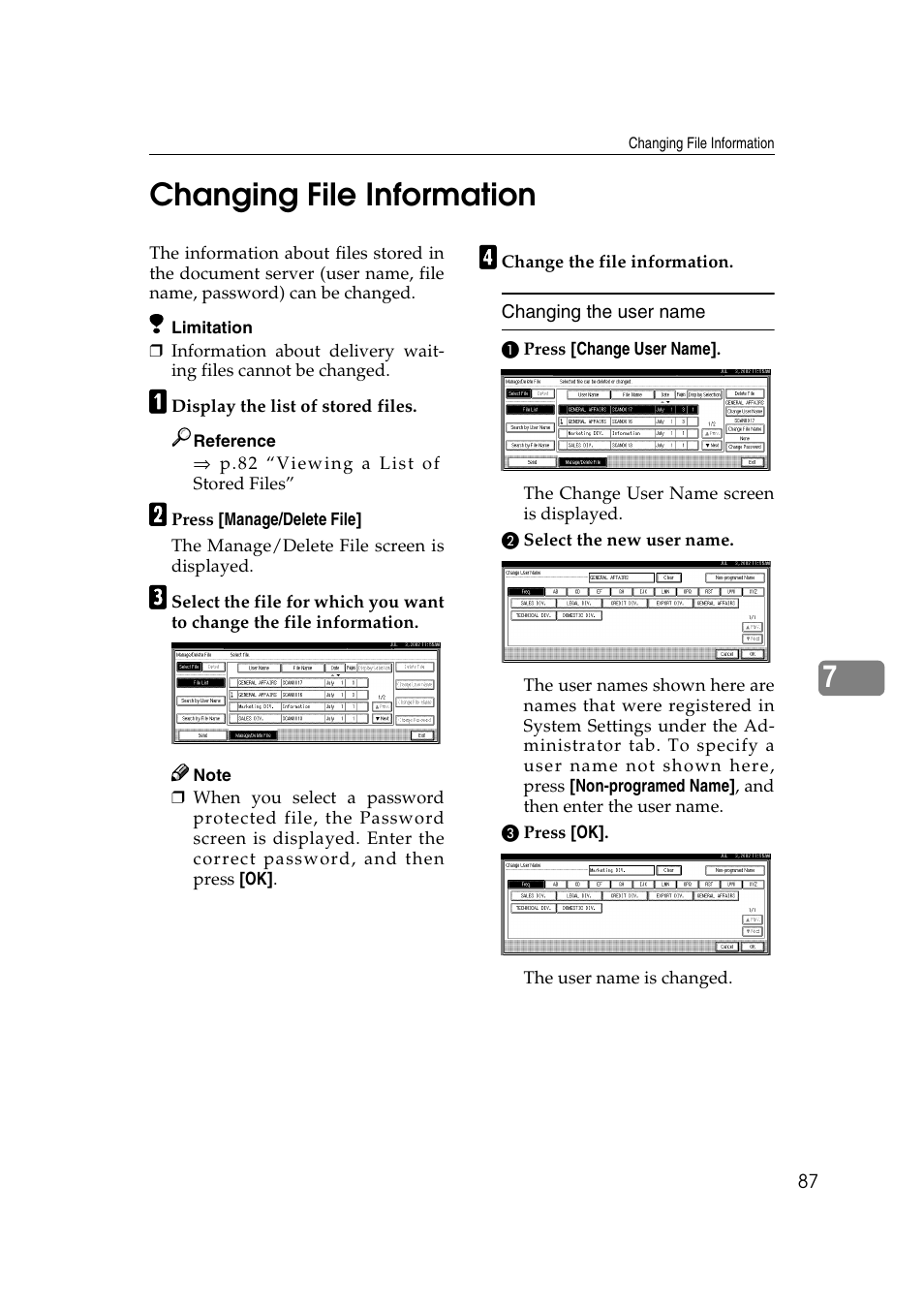 Changing file information, 7changing file information | Savin 1075 User Manual | Page 91 / 106