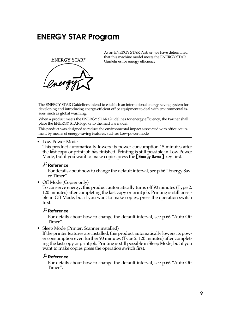 Energy star program | Savin 40105 User Manual | Page 19 / 66