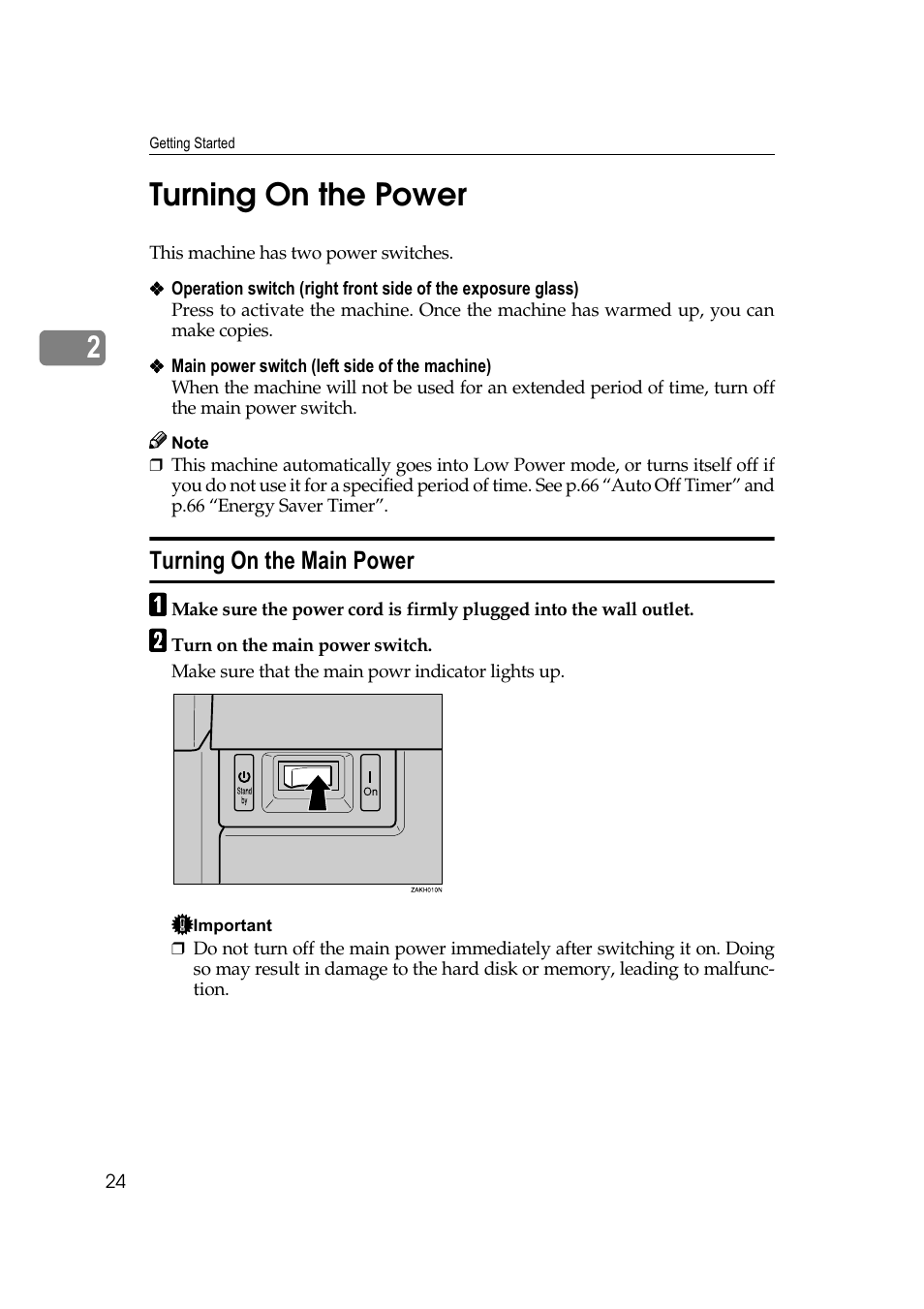 Turning on the power, 7xuqlqj 2q wkh 0dlq 3rzhu | Savin 40105 User Manual | Page 34 / 66