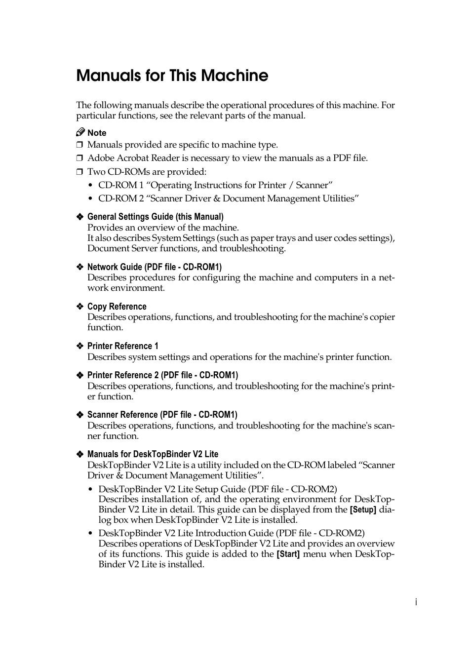 Manuals for this machine | Savin 40105 User Manual | Page 5 / 66