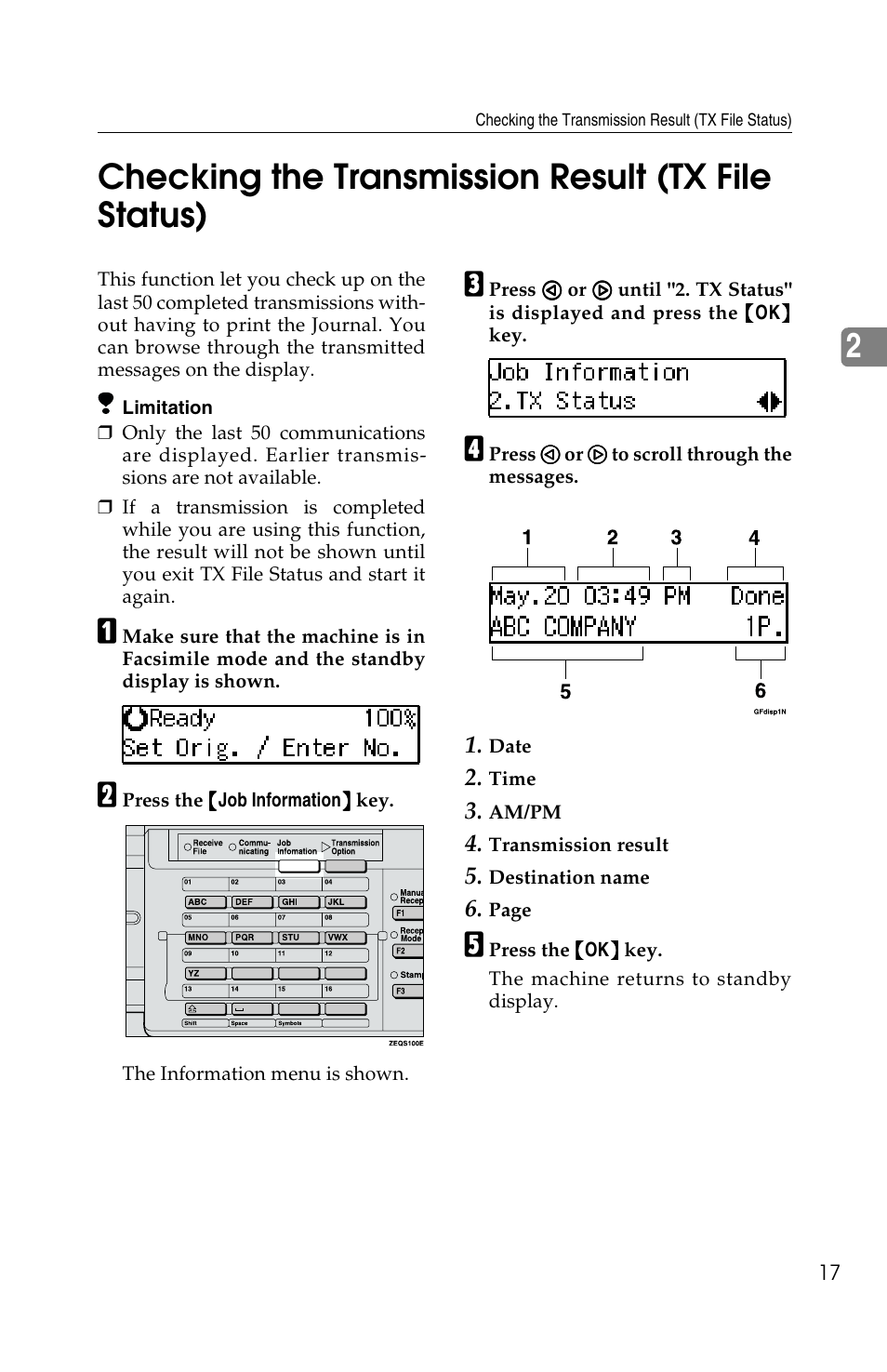 2checking the transmission result (tx file status) | Savin F ax Machine 1018 User Manual | Page 100 / 193