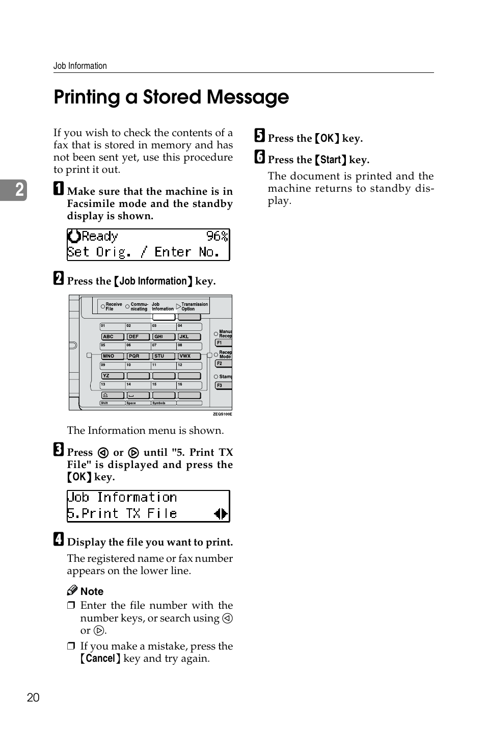 2printing a stored message | Savin F ax Machine 1018 User Manual | Page 103 / 193