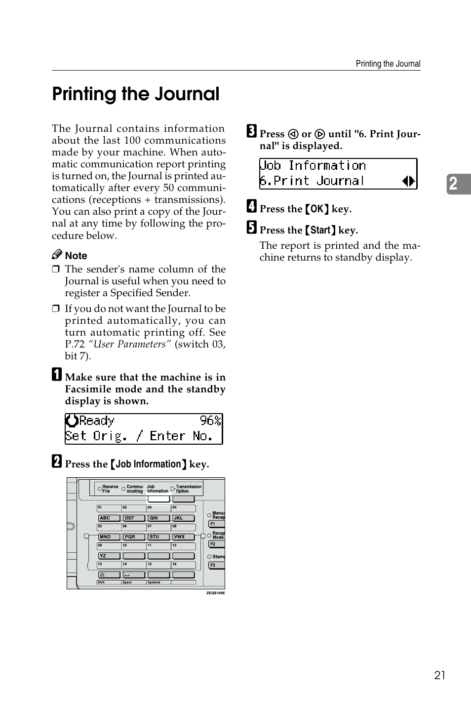 2printing the journal | Savin F ax Machine 1018 User Manual | Page 104 / 193