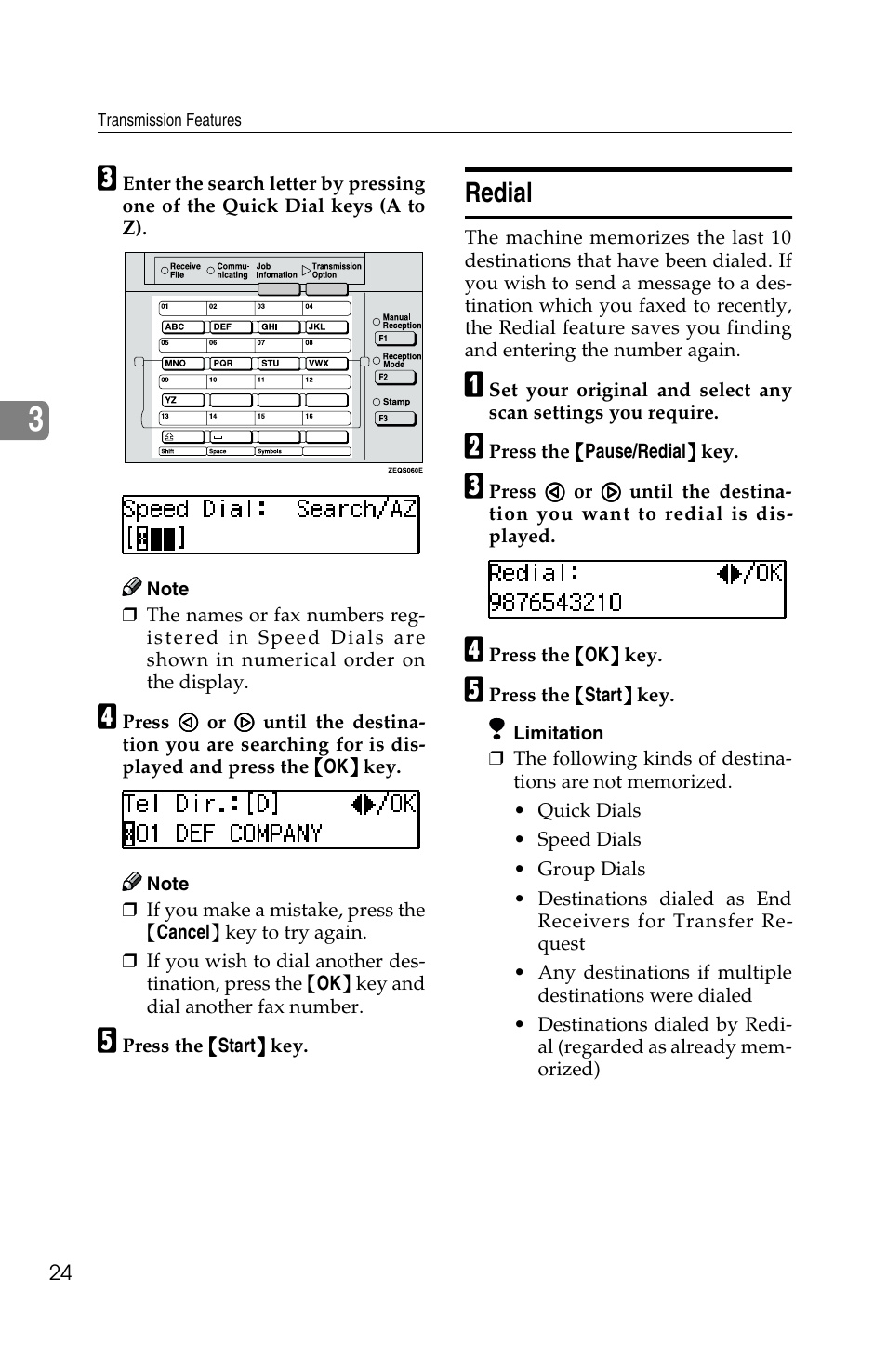 Redial | Savin F ax Machine 1018 User Manual | Page 107 / 193
