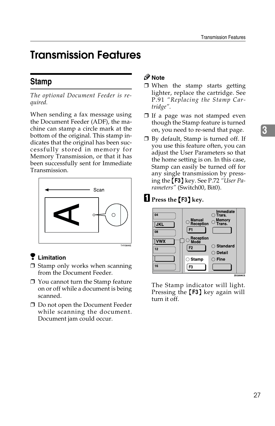 3transmission features, Stamp | Savin F ax Machine 1018 User Manual | Page 110 / 193