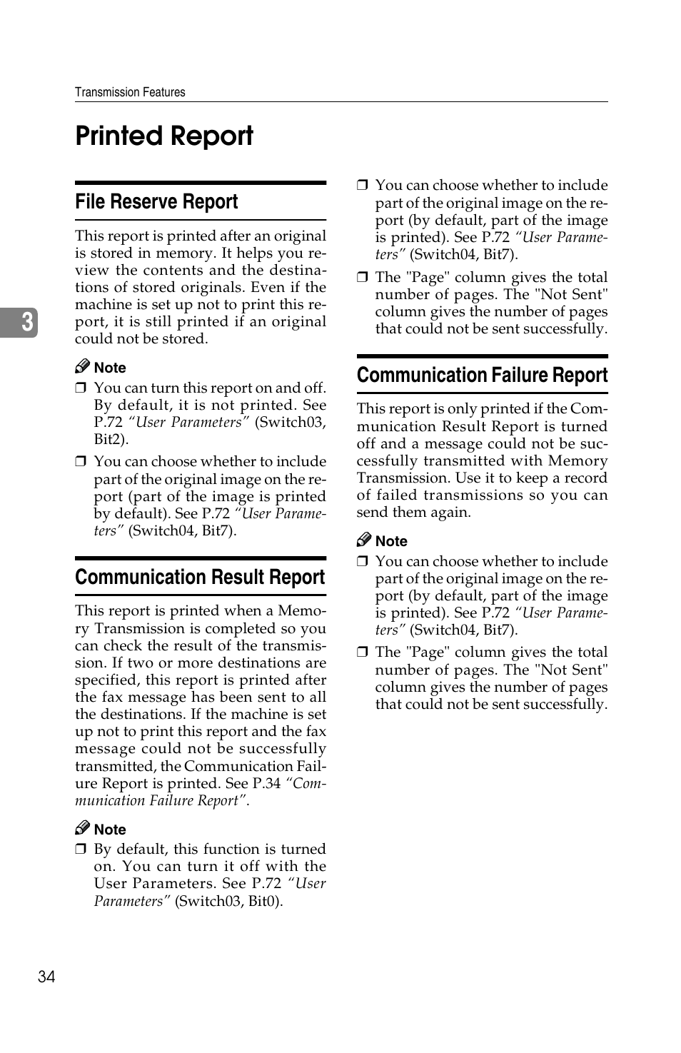 3printed report, File reserve report, Communication result report | Communication failure report | Savin F ax Machine 1018 User Manual | Page 117 / 193