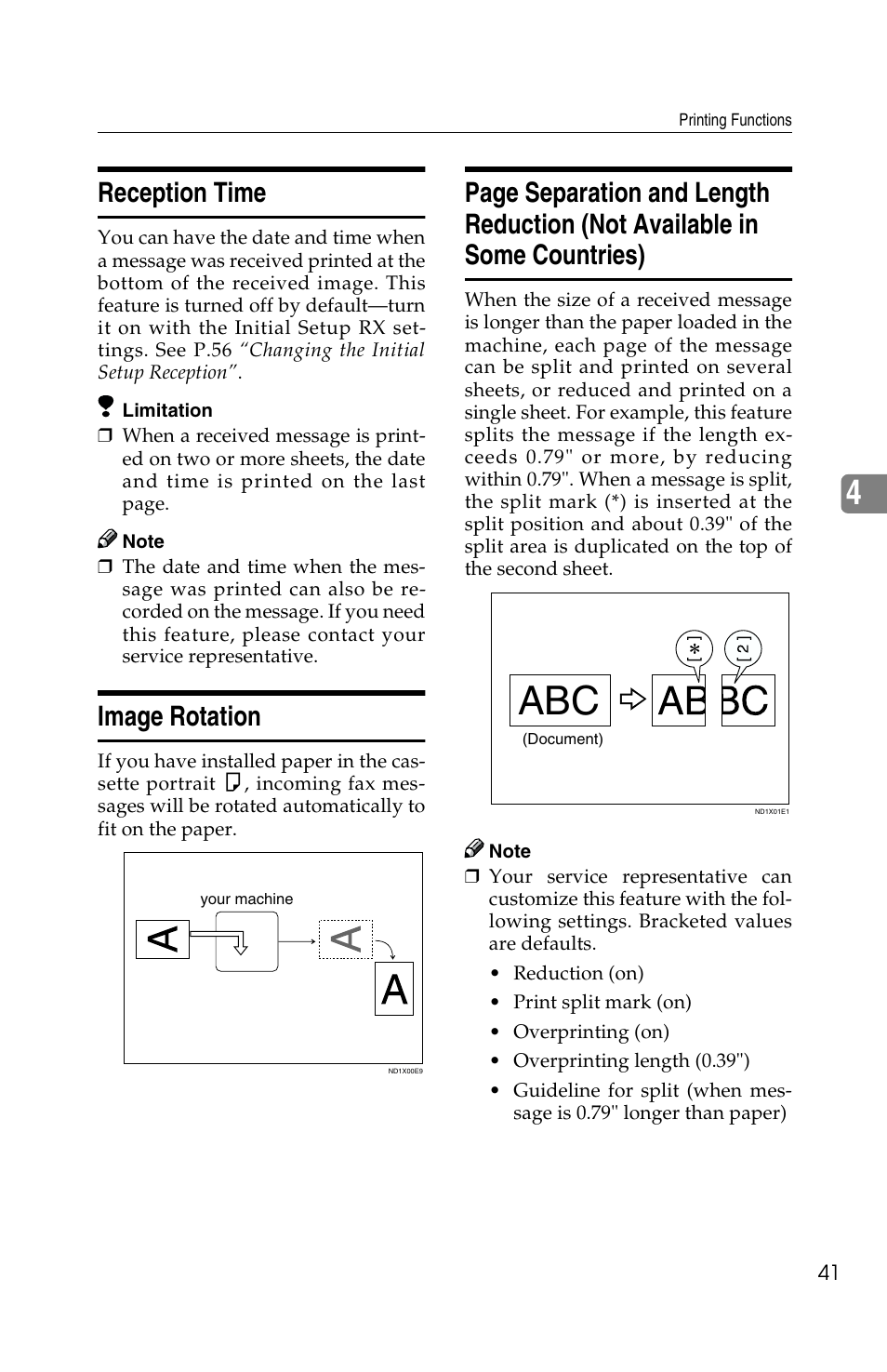 Reception time, Image rotation | Savin F ax Machine 1018 User Manual | Page 124 / 193
