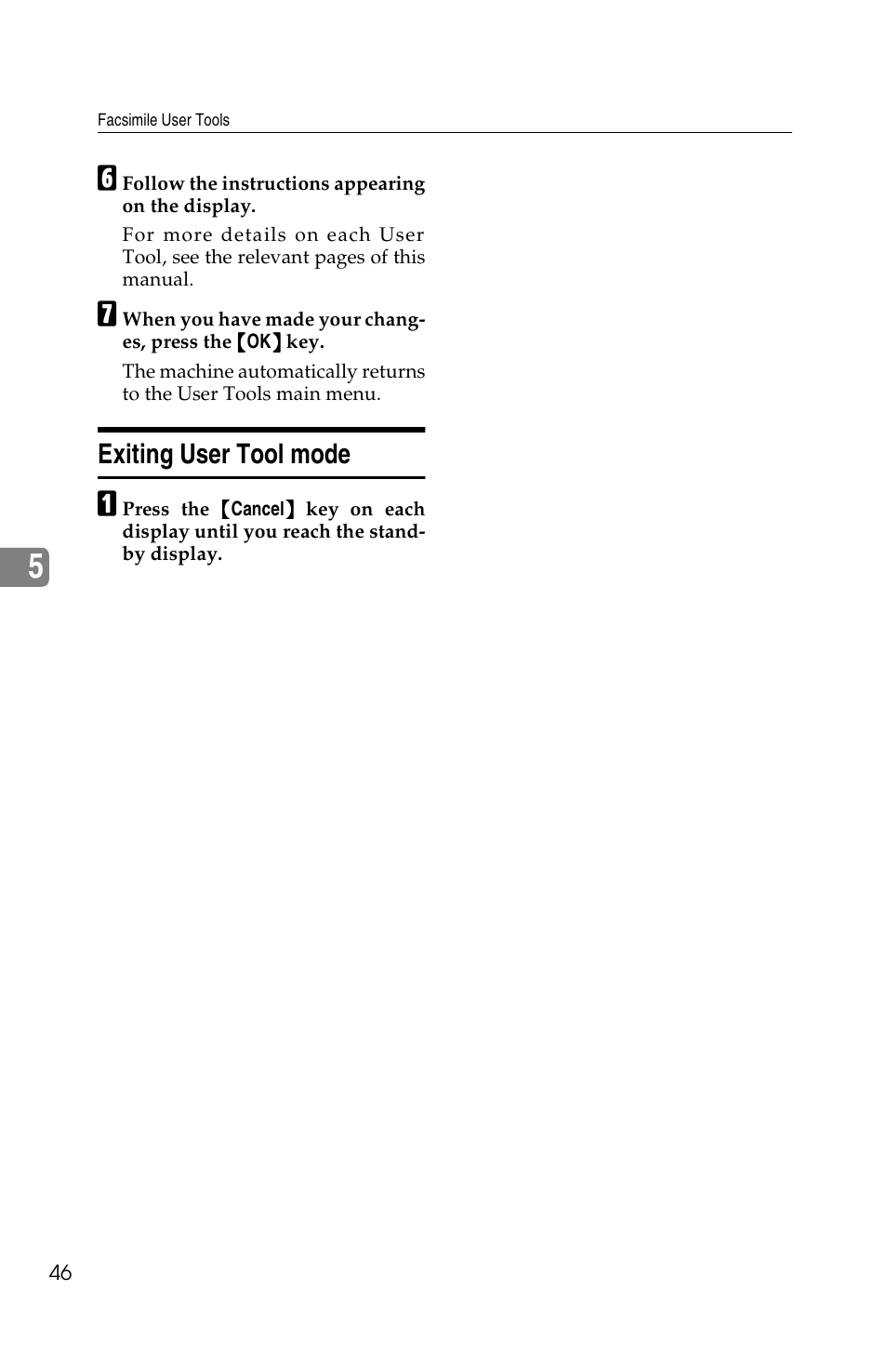 Exiting user tool mode | Savin F ax Machine 1018 User Manual | Page 129 / 193
