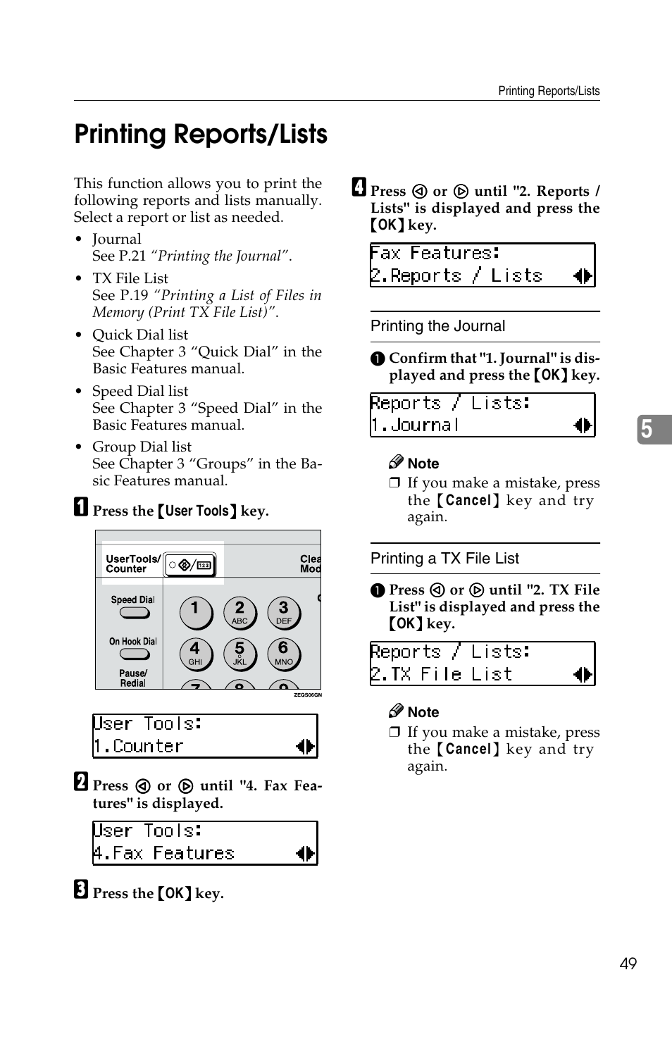 5printing reports/lists | Savin F ax Machine 1018 User Manual | Page 132 / 193