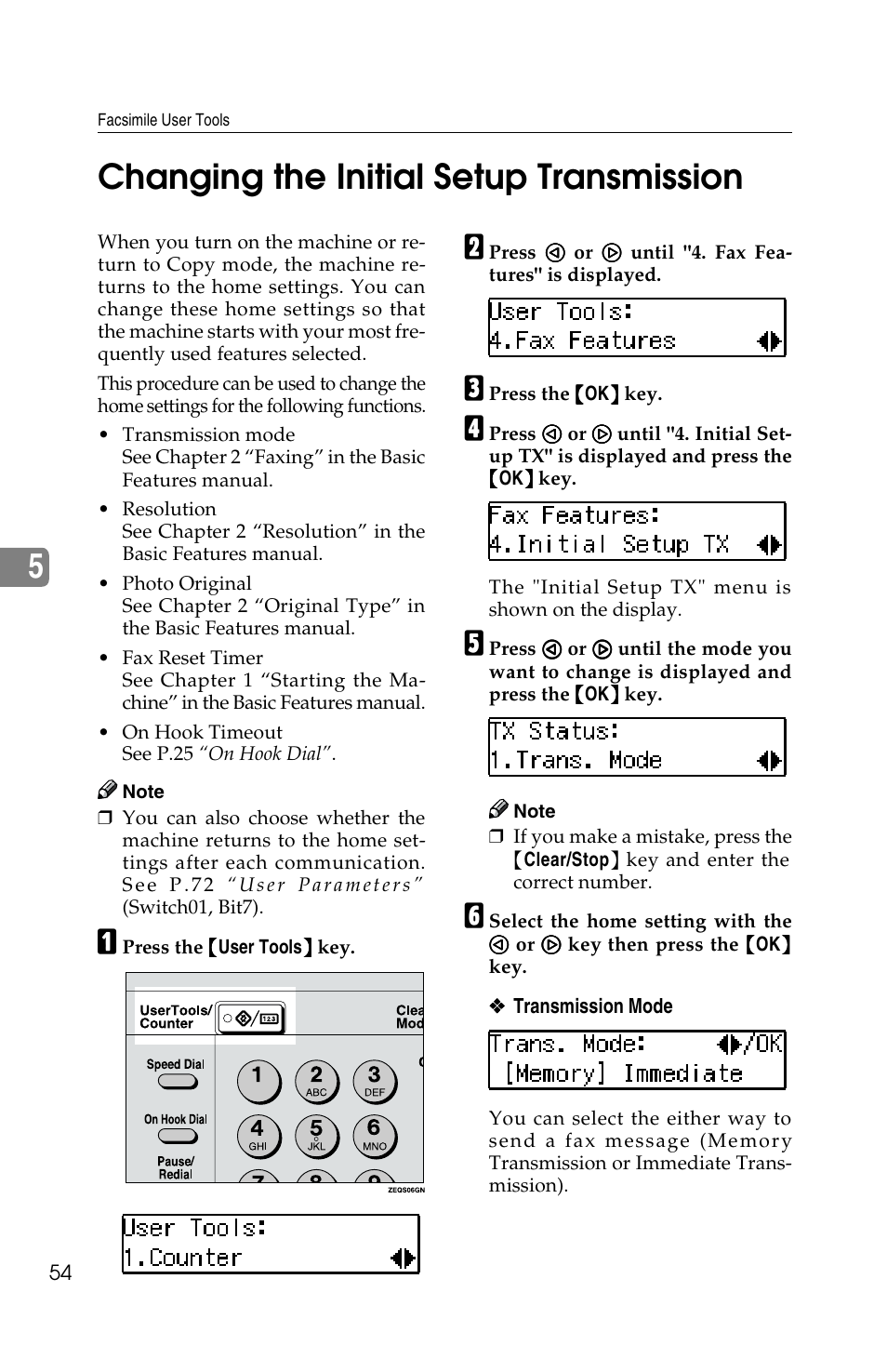 5changing the initial setup transmission | Savin F ax Machine 1018 User Manual | Page 137 / 193