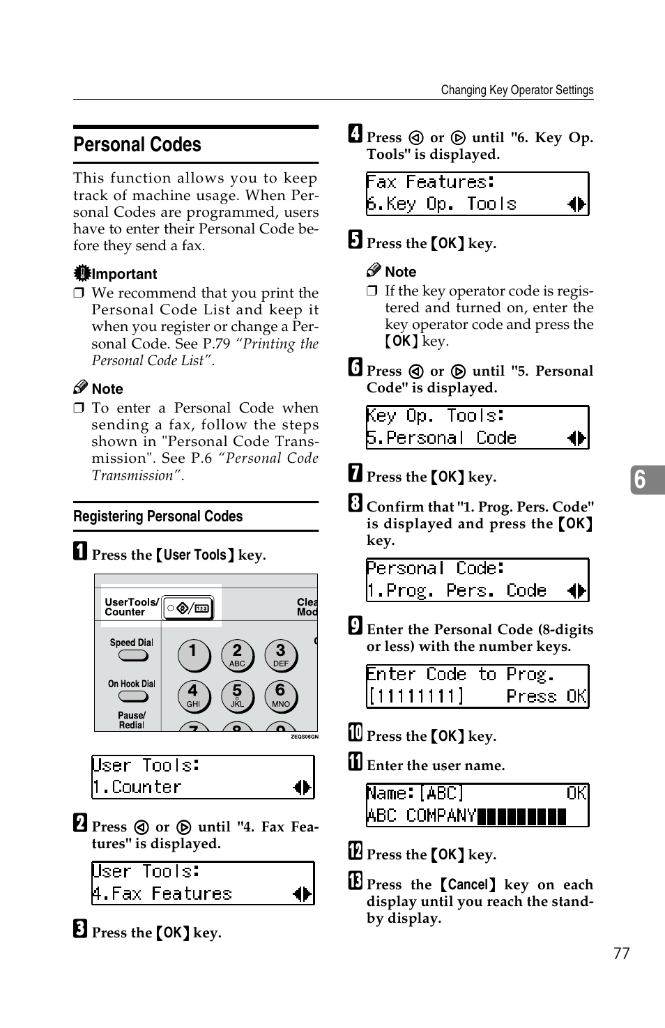Personal codes | Savin F ax Machine 1018 User Manual | Page 160 / 193