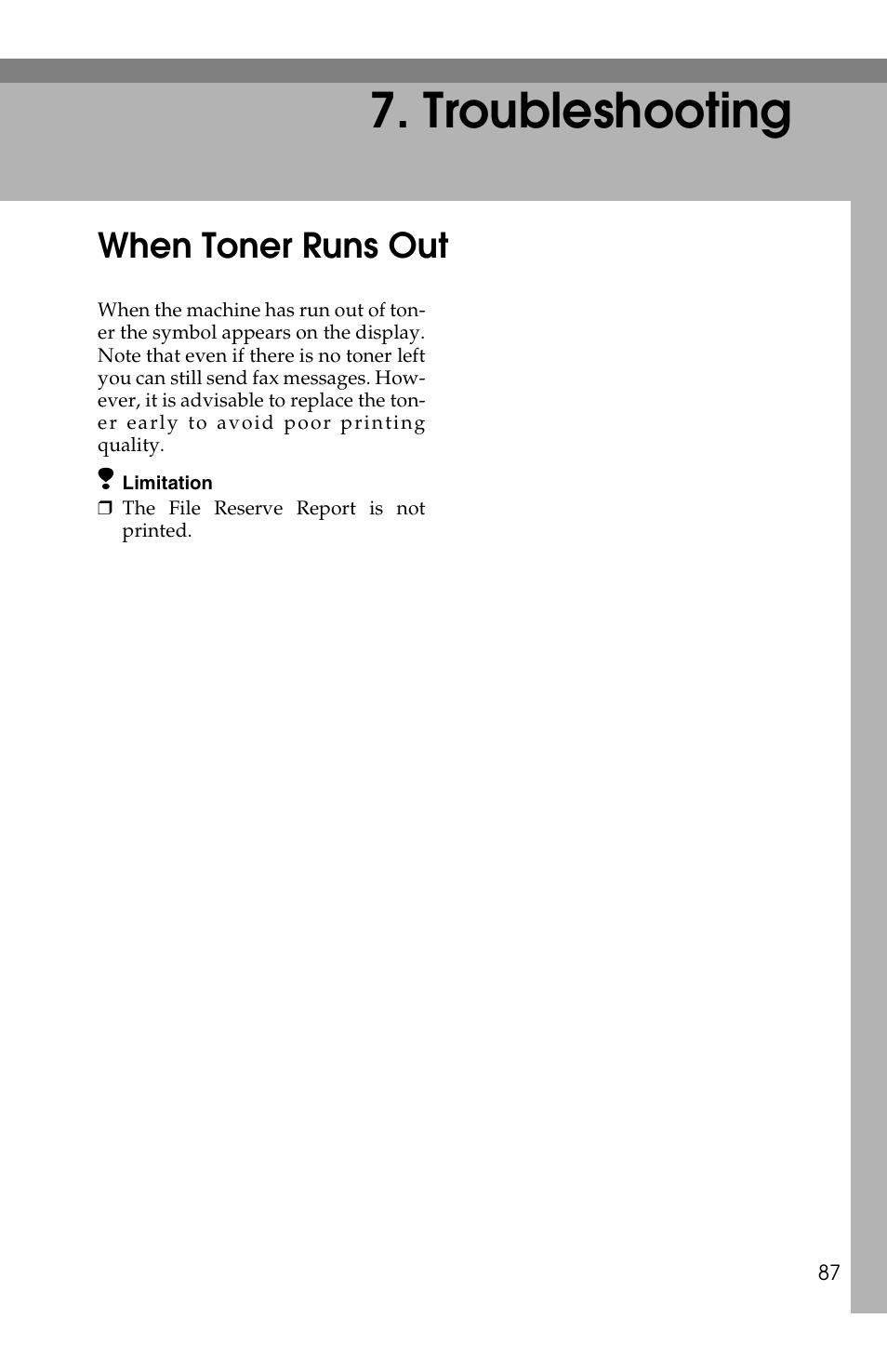 Troubleshooting, When toner runs out | Savin F ax Machine 1018 User Manual | Page 170 / 193