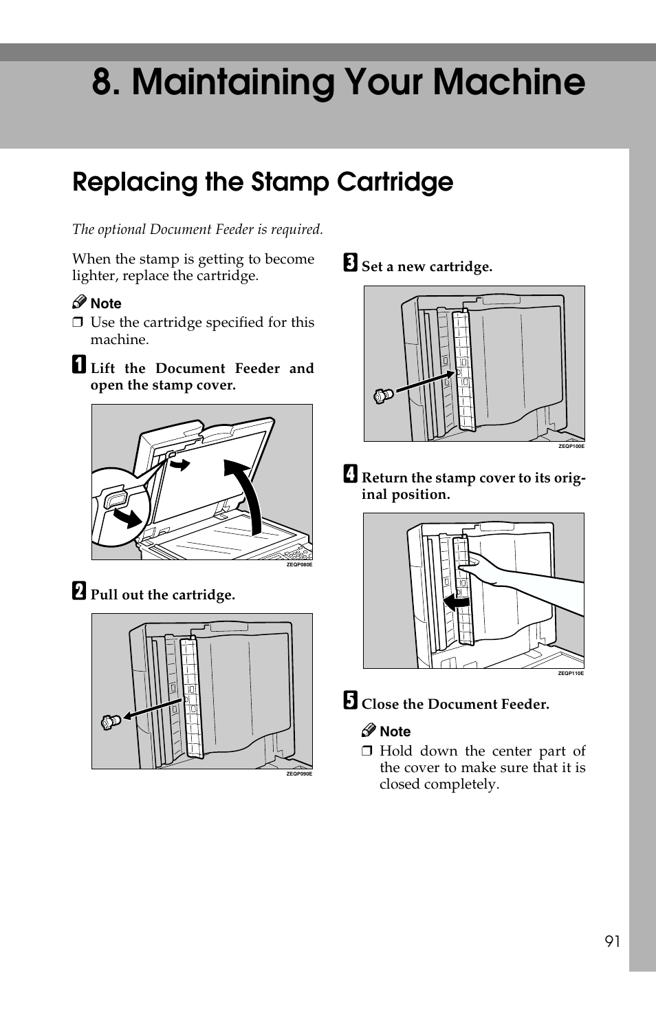 Maintaining your machine, Replacing the stamp cartridge | Savin F ax Machine 1018 User Manual | Page 174 / 193