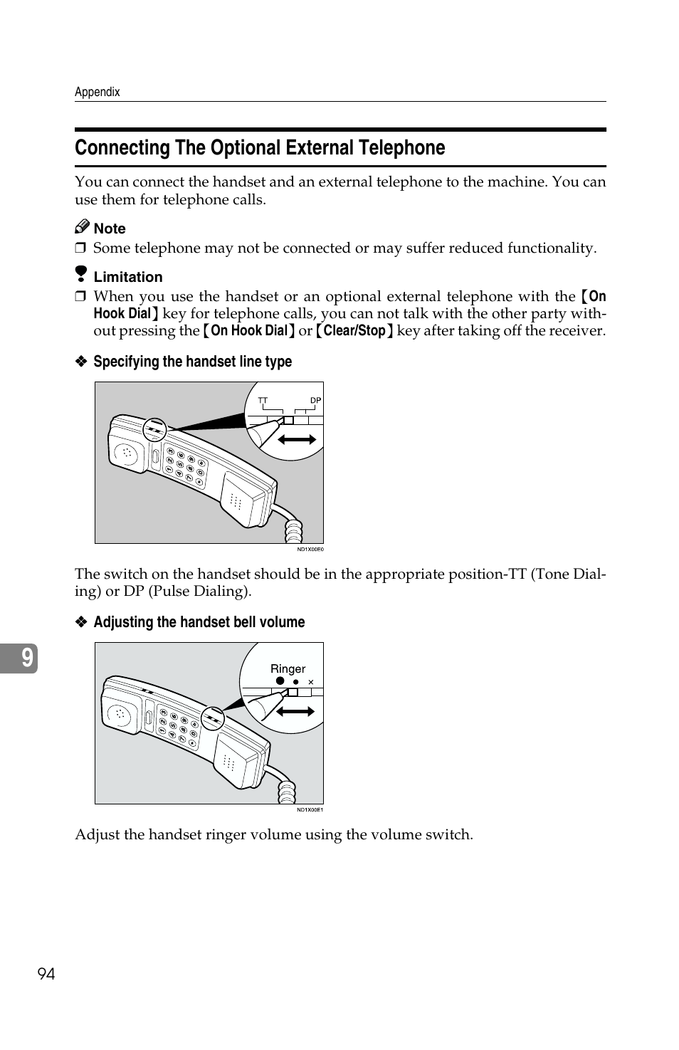 Connecting the optional external telephone | Savin F ax Machine 1018 User Manual | Page 177 / 193