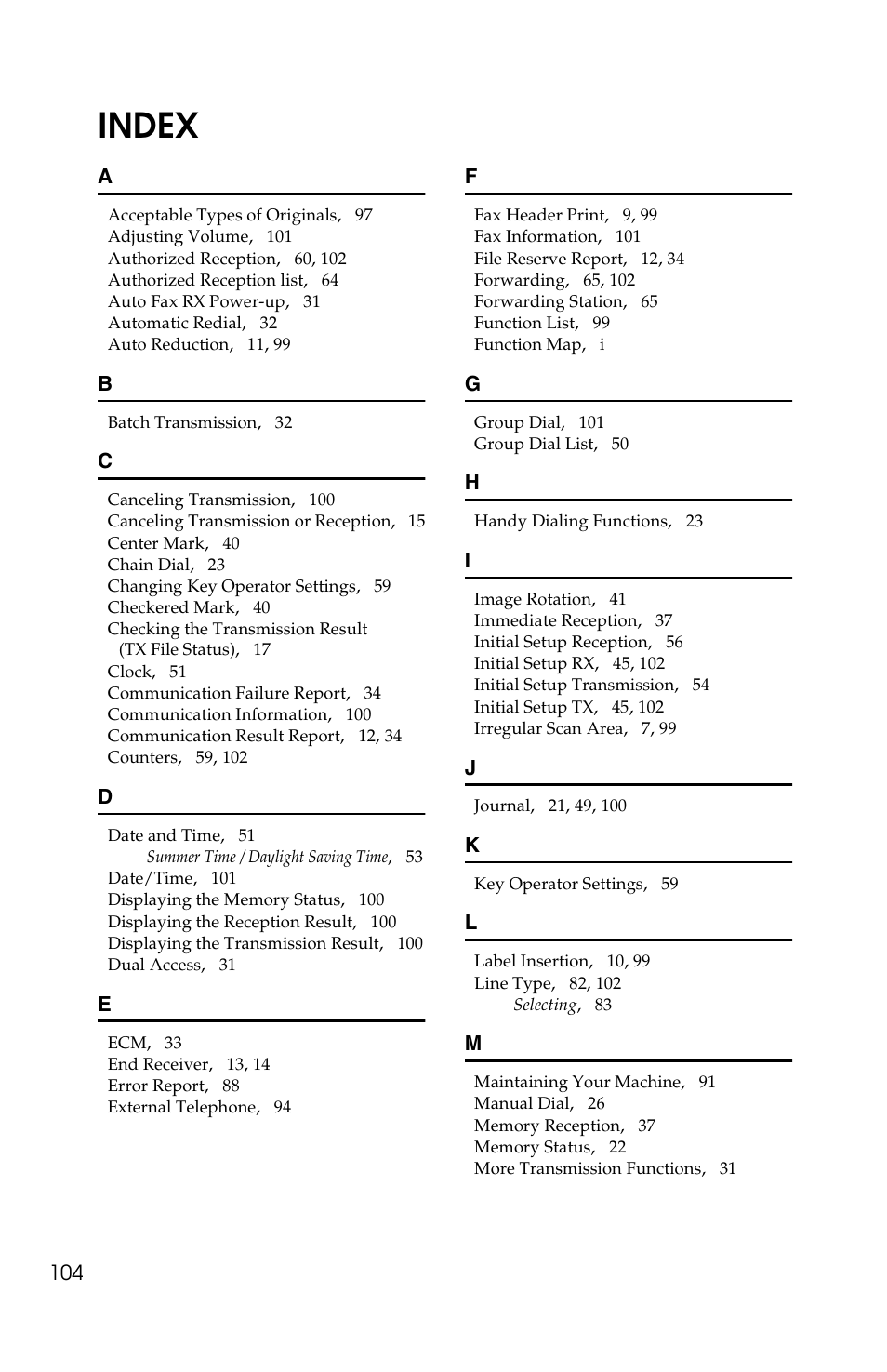 Index | Savin F ax Machine 1018 User Manual | Page 187 / 193