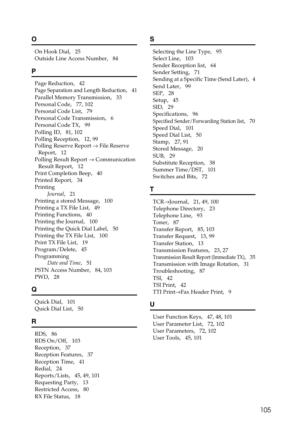 105 o | Savin F ax Machine 1018 User Manual | Page 188 / 193