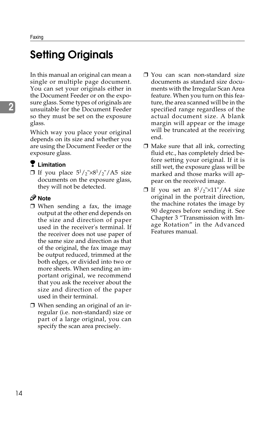 2setting originals | Savin F ax Machine 1018 User Manual | Page 24 / 193