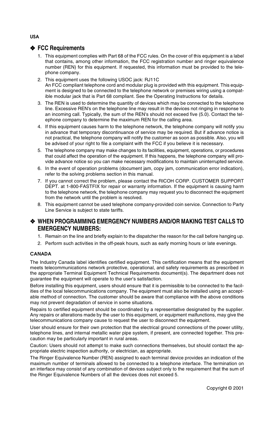 Fcc requirements | Savin F ax Machine 1018 User Manual | Page 3 / 193