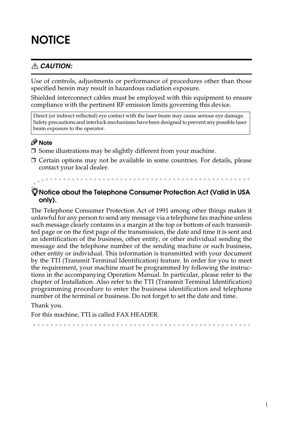 Notice | Savin F ax Machine 1018 User Manual | Page 5 / 193