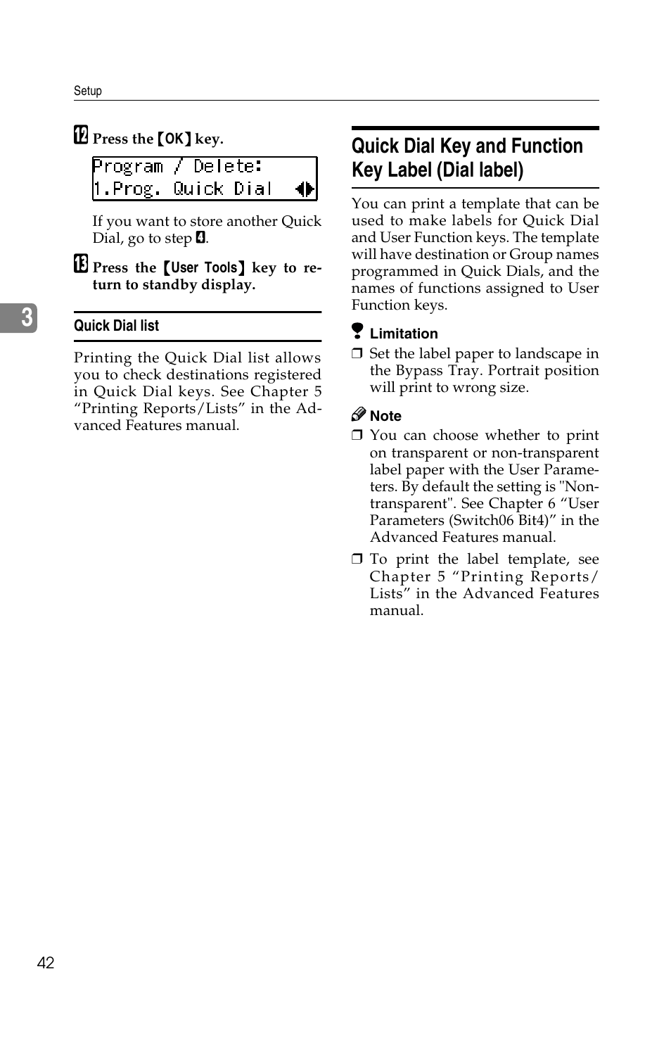 Quick dial key and function key label (dial label) | Savin F ax Machine 1018 User Manual | Page 52 / 193