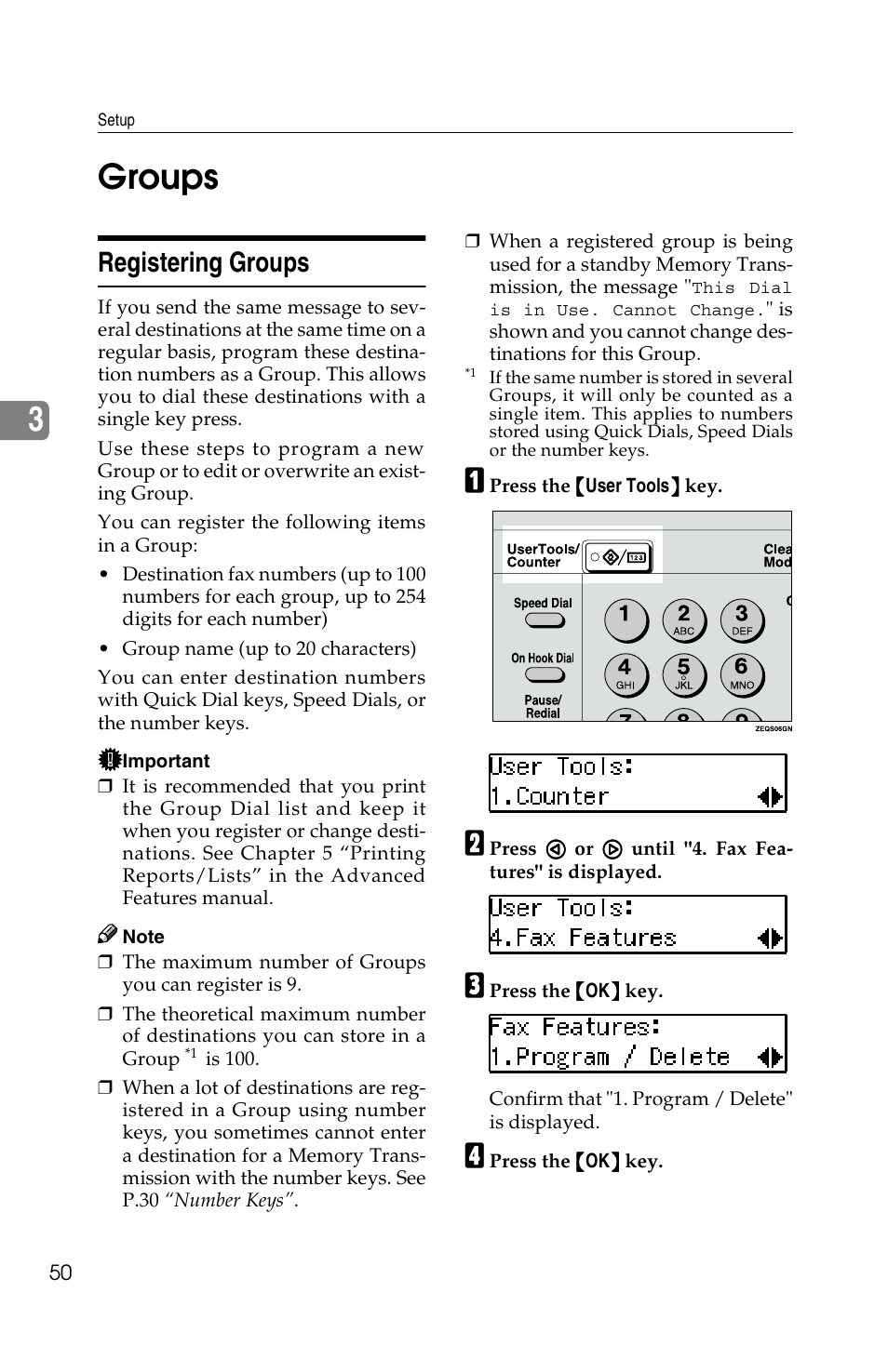 3groups, Registering groups | Savin F ax Machine 1018 User Manual | Page 60 / 193