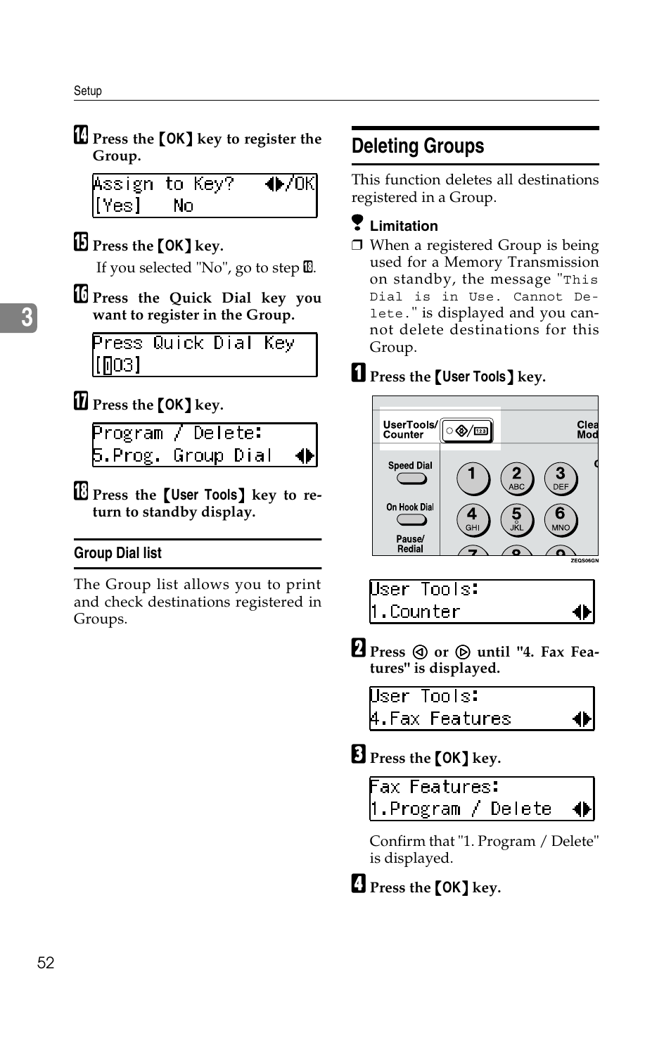 Deleting groups | Savin F ax Machine 1018 User Manual | Page 62 / 193