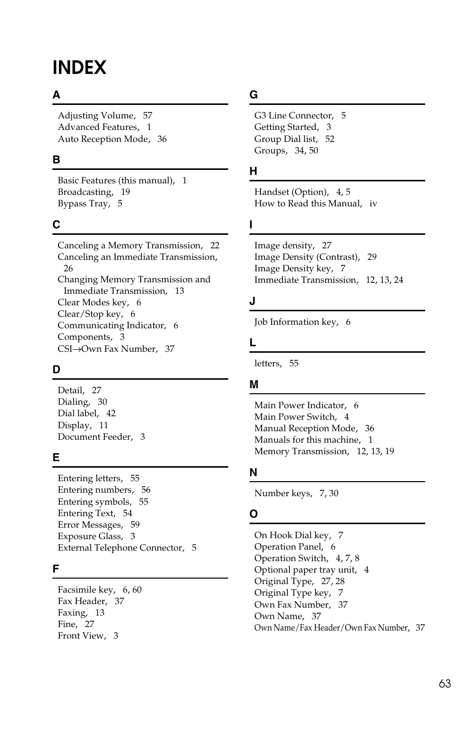 Index | Savin F ax Machine 1018 User Manual | Page 73 / 193