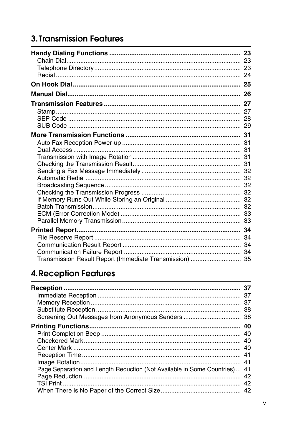 Transmission features, Reception features | Savin F ax Machine 1018 User Manual | Page 80 / 193