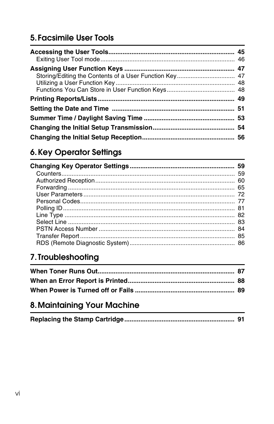 Facsimile user tools, Key operator settings, Troubleshooting | Maintaining your machine | Savin F ax Machine 1018 User Manual | Page 81 / 193