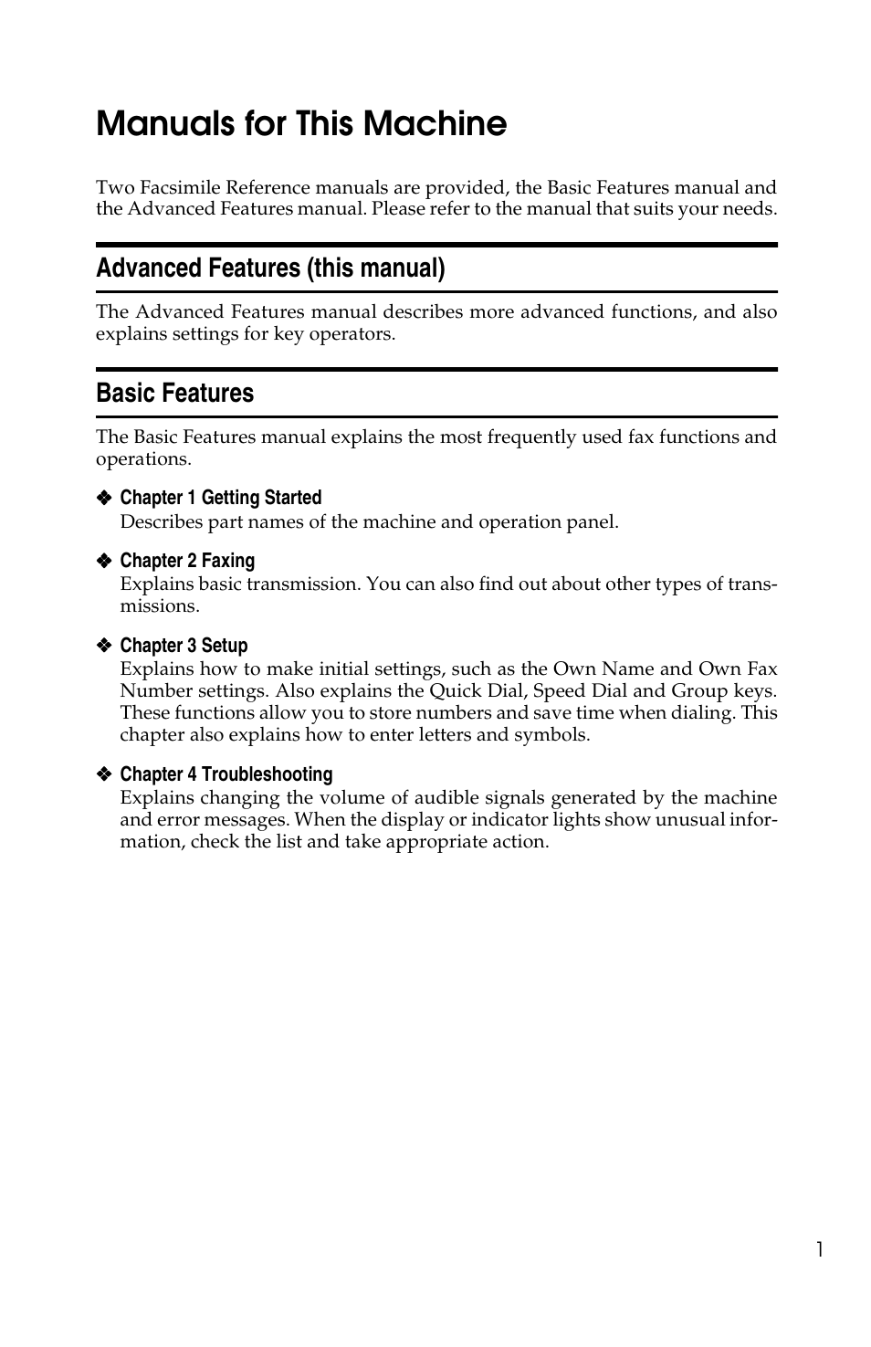 Manuals for this machine, Advanced features (this manual), Basic features | Savin F ax Machine 1018 User Manual | Page 84 / 193