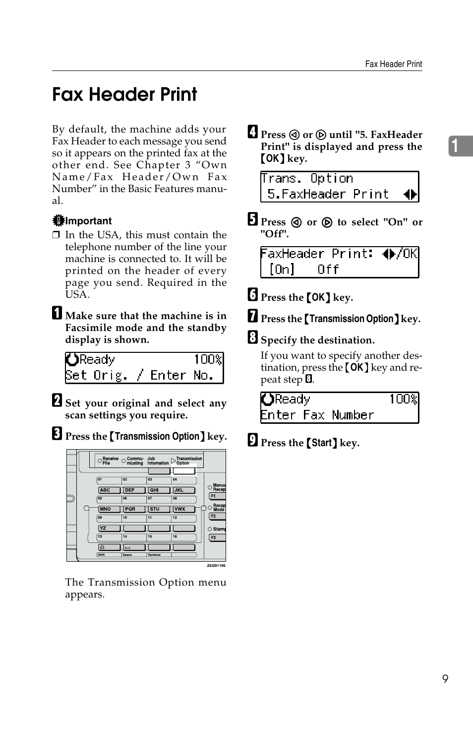 1fax header print | Savin F ax Machine 1018 User Manual | Page 92 / 193