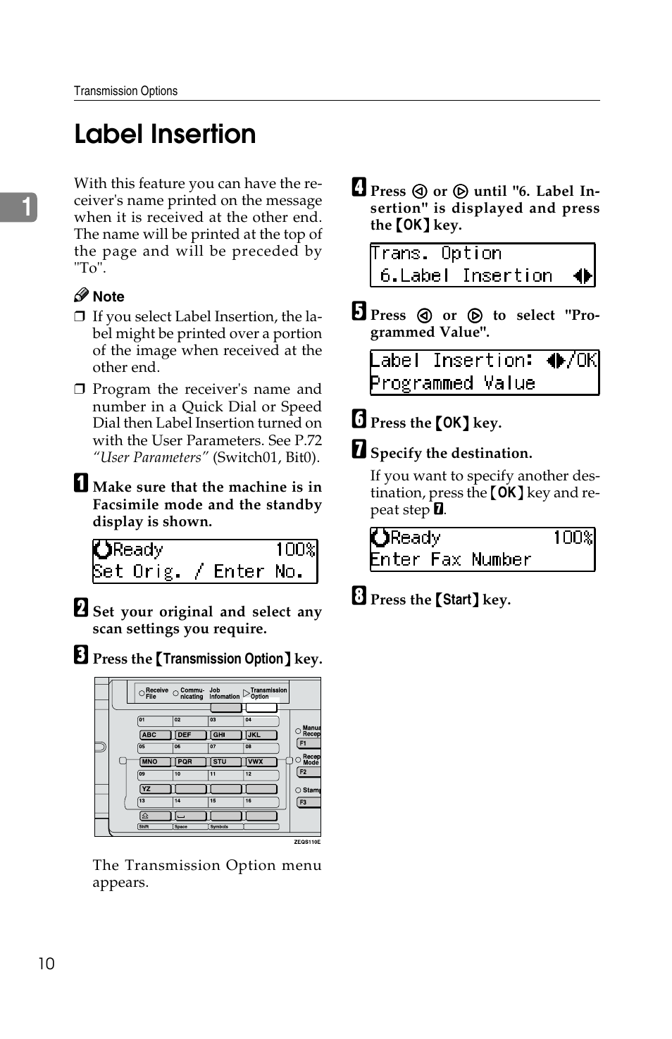 1label insertion | Savin F ax Machine 1018 User Manual | Page 93 / 193