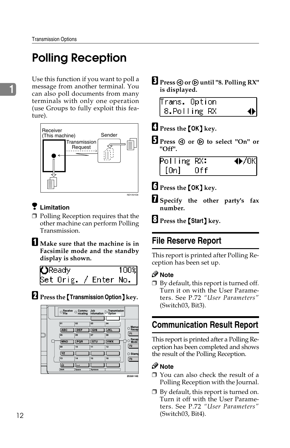 1polling reception, File reserve report, Communication result report | Savin F ax Machine 1018 User Manual | Page 95 / 193